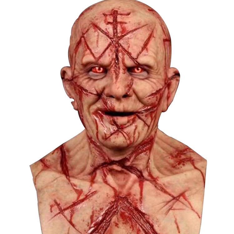 Horror Blood Scar Mask Latex Headgear for Costume Party - Red