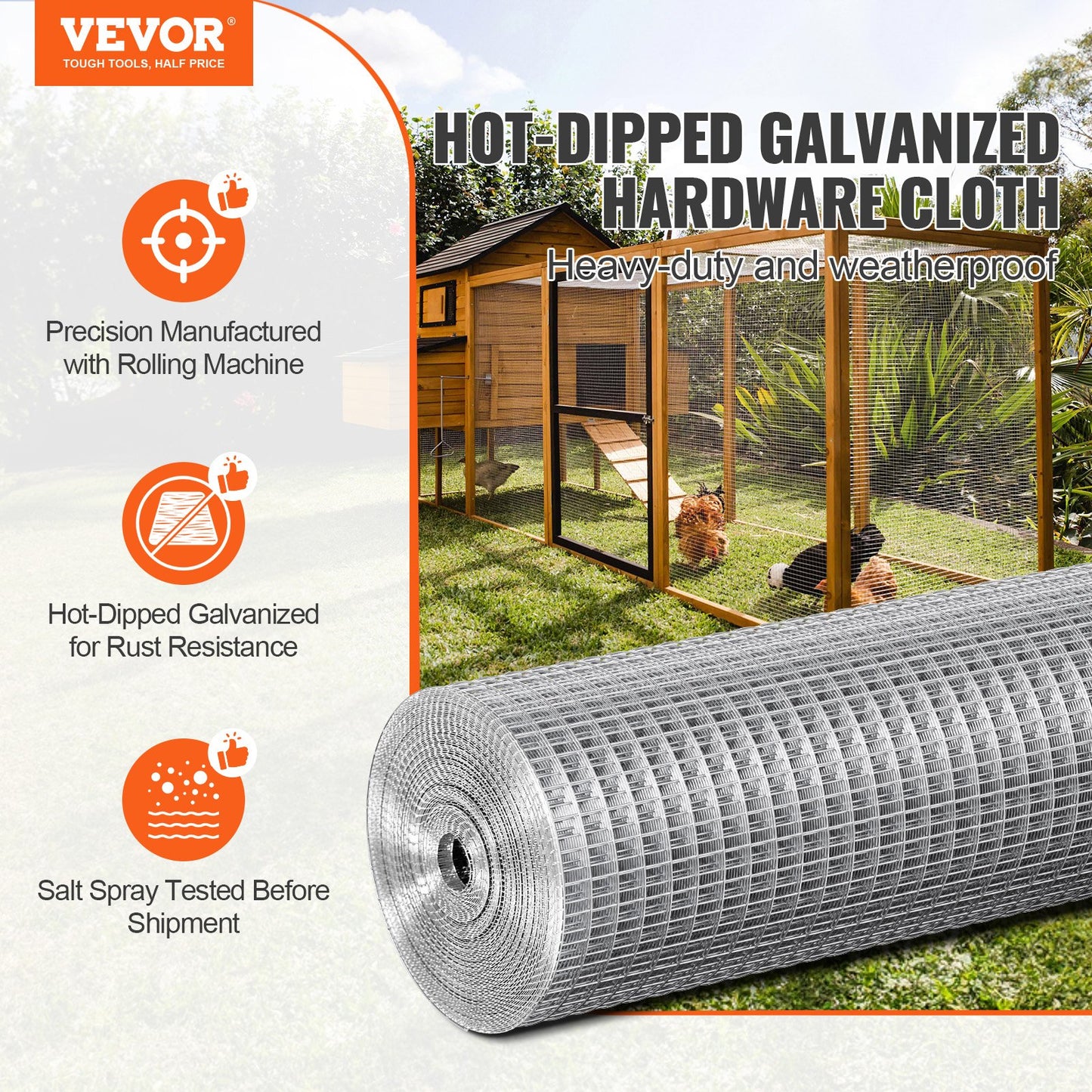 Galvanized Wire Mesh Roll 1/2 Inch 24in x 25ft Heavy Duty Garden Fencing