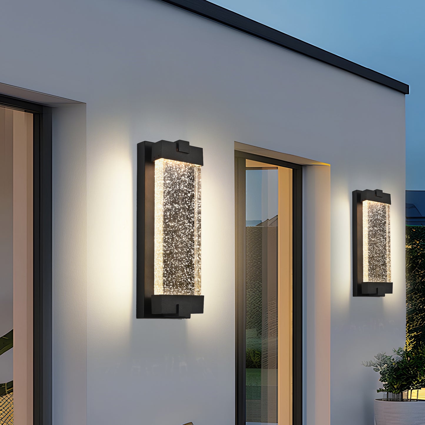19-Inch Black Aluminum Outdoor Wall Light with Bubble Crystal Glass - Weatherproof Sconce with LED 3000K Warm Light