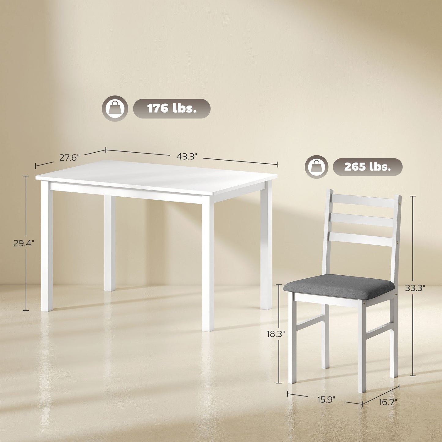 Farmhouse 5-Piece Dining Table Set for 4 with Upholstered Chairs