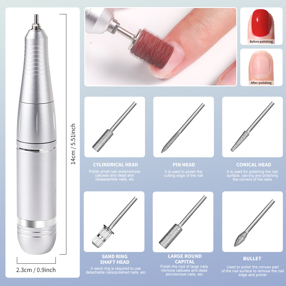 Professional Electric Nail Drill Kit - 45000RPM Rechargeable Portable File