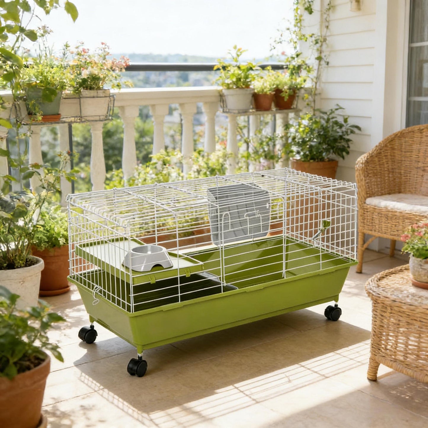 Small Animal Cage with Wheels - Green Pet Play House