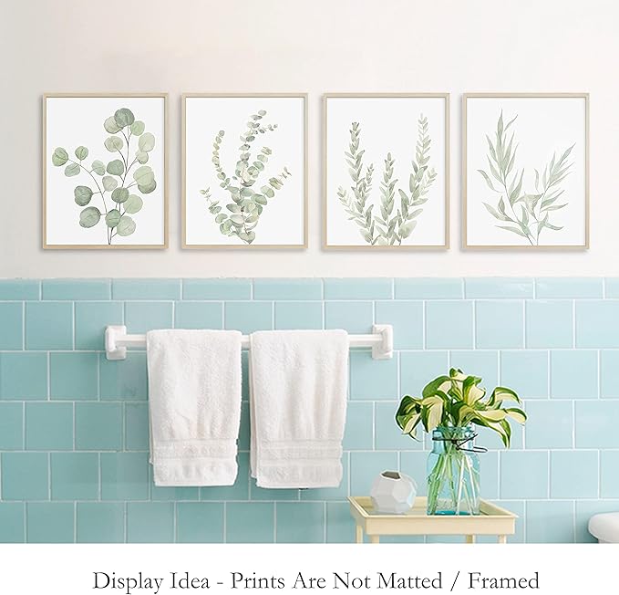 Botanical Plant Canvas Wall Art Set - 4 Framed Prints, 8x10in