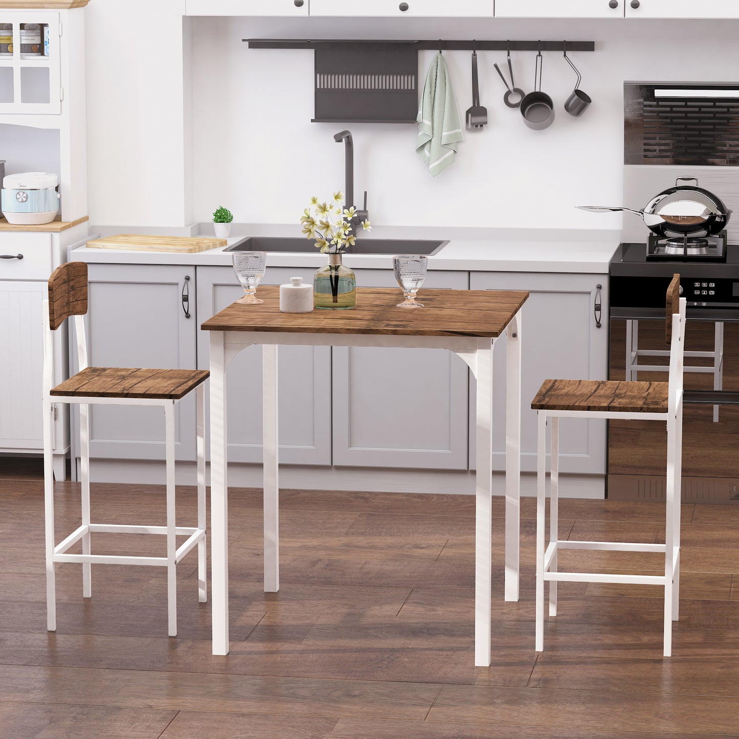 3-Piece Industrial Counter Height Dining Table Set - White