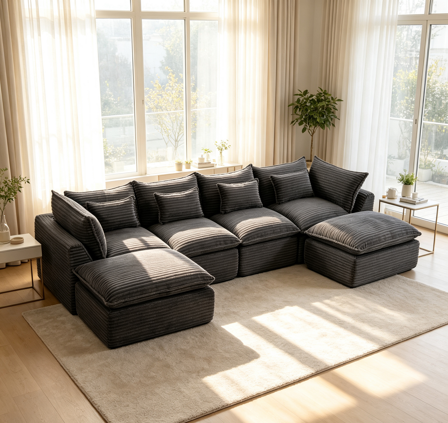 Oversized Modular Sectional Sofa - 129.8" Wide, Antique Grey