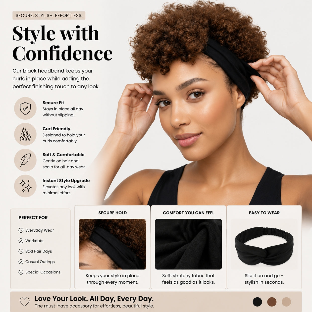 Short Kinky Curly Afro Puff Headband Wig - Natural Brown Glueless Synthetic