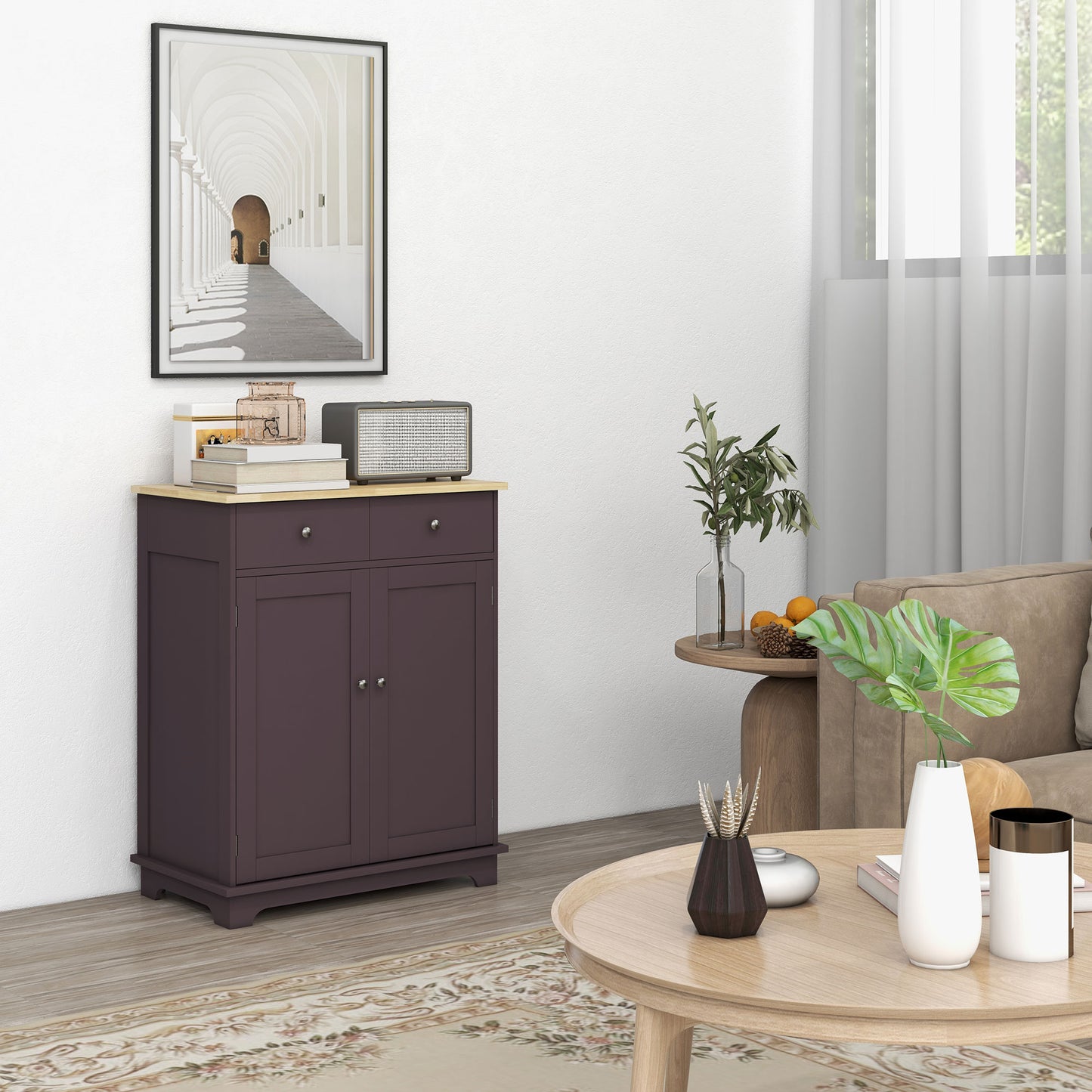 Kitchen Storage Cabinet with Adjustable Shelf & Drawers - Coffee