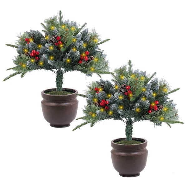 Artificial Christmas Tree Urn Filler with LED Lights - 2Pcs