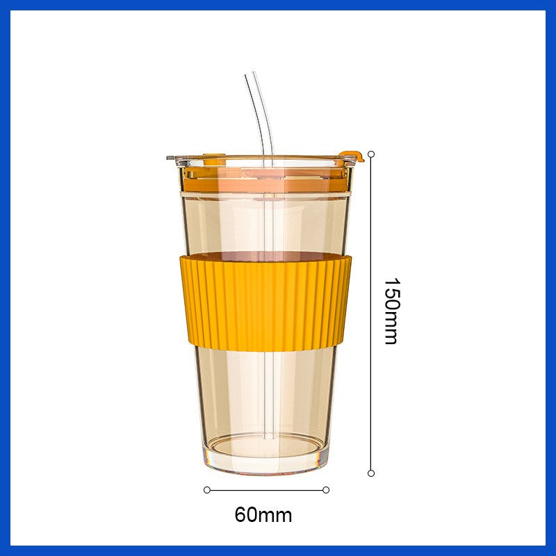 High-Value Household Straw Glass - 450ml Multi-Color Drinkware Set