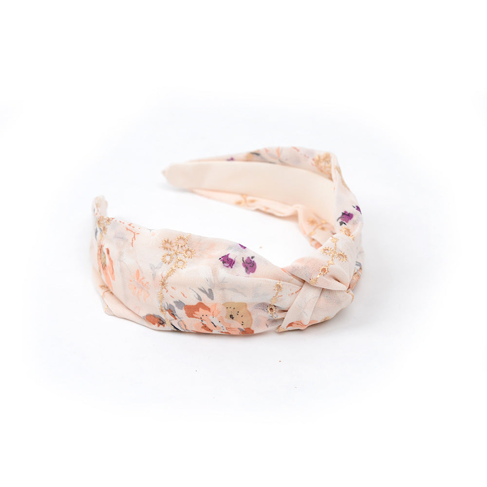 Embroidered Tulle Headband with Knot Detail