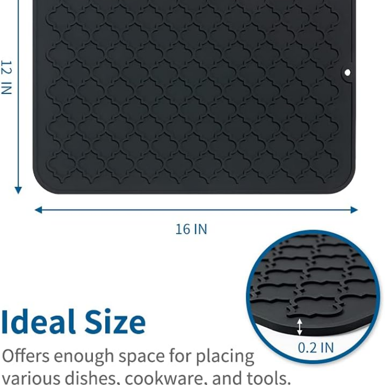 Silicone Dish Drying Mat for Kitchen Counter - Heat Resistant, 12x16 Inches