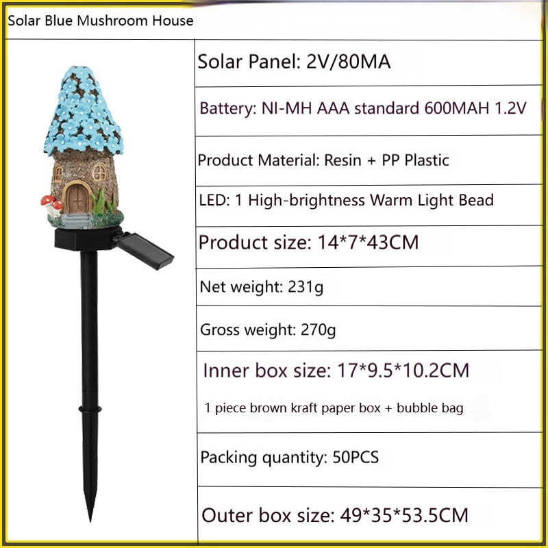 Outdoor Solar Mushroom Garden Light - Resin Lawn Landscape Lamp with Ground Stake