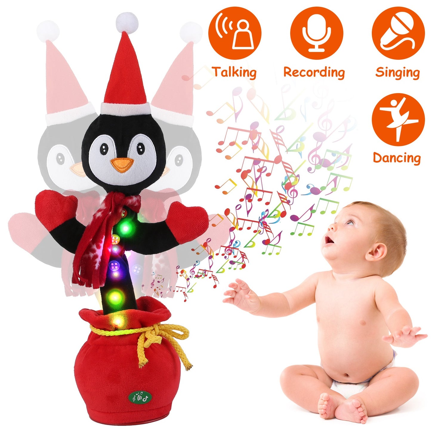 Interactive Plush Dance Toy - Christmas Penguin & Elk Designs