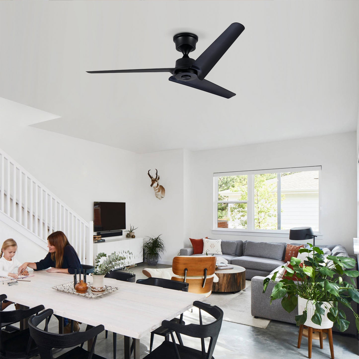 52-Inch Modern Ceiling Fan with Remote Control - Black