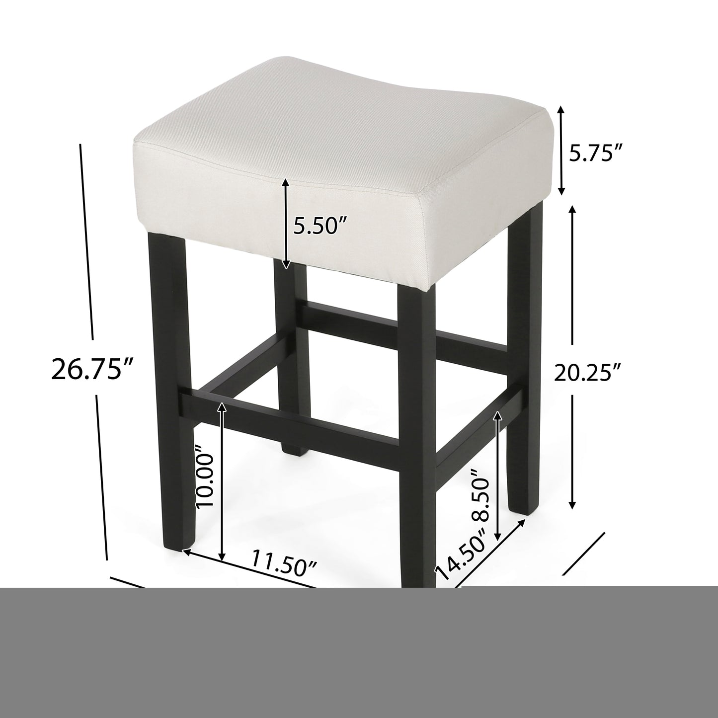 Set Of 2, 26.75 Backless Fabric Counter Height Barstool, Beige