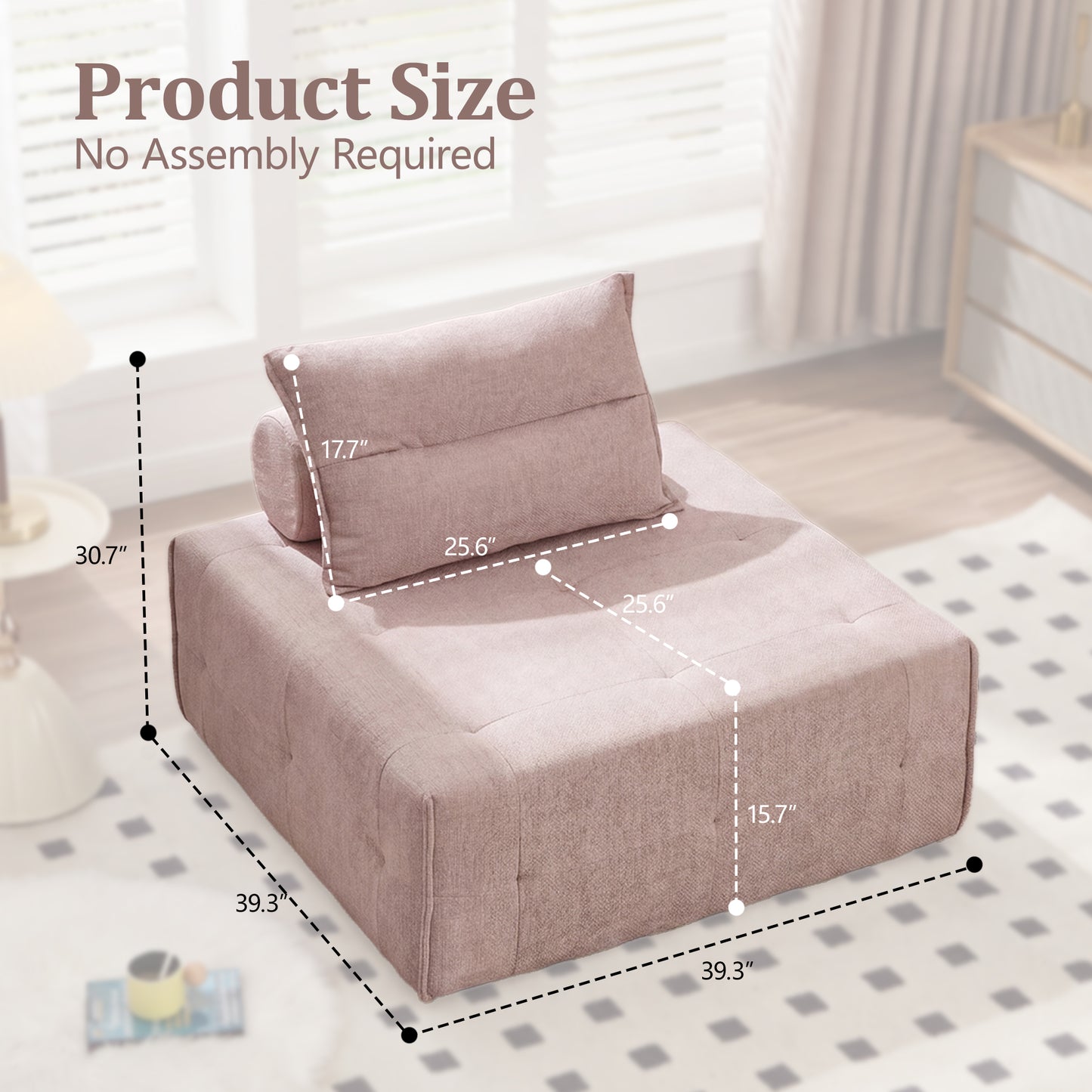 Modular Sectional Sofa with Adjustable Backrest - 39.37" Pink