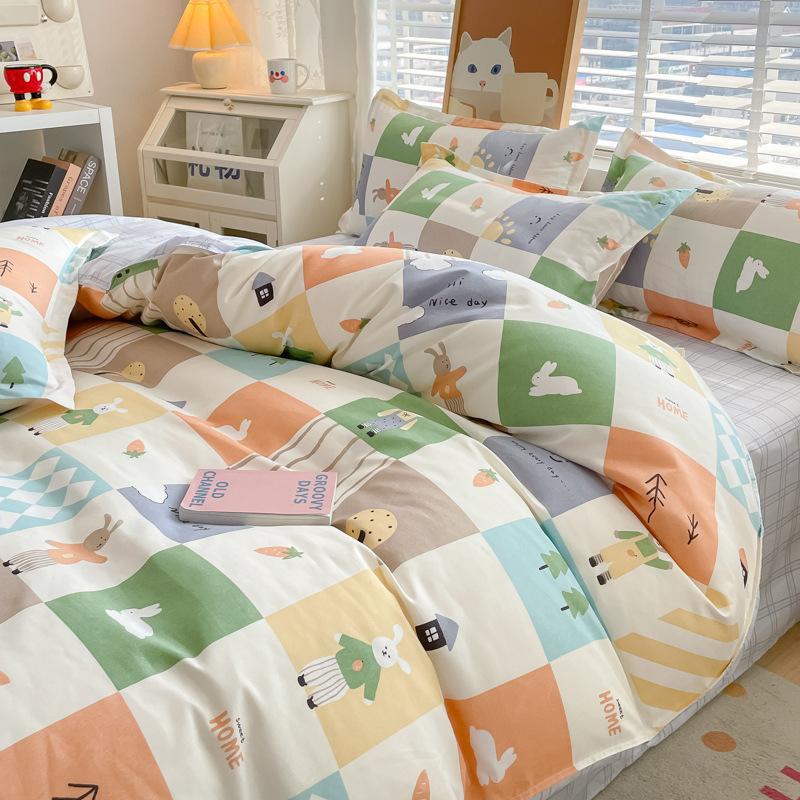 Cotton Bedding Set - Four-Piece Quilt Cover & Sheets with Skin-Friendly Sanded Finish