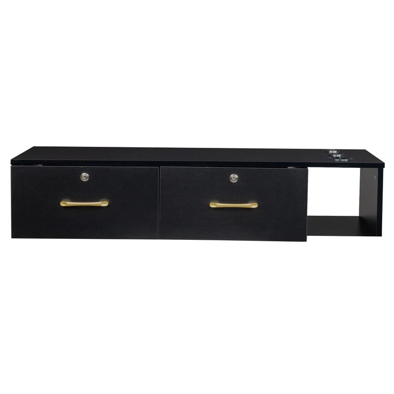 Black Salon Storage Cabinet - 2 Drawers & Lock