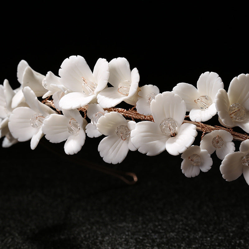 White Ceramic Flower Crown Headband for Women - Handmade Hair Accessory