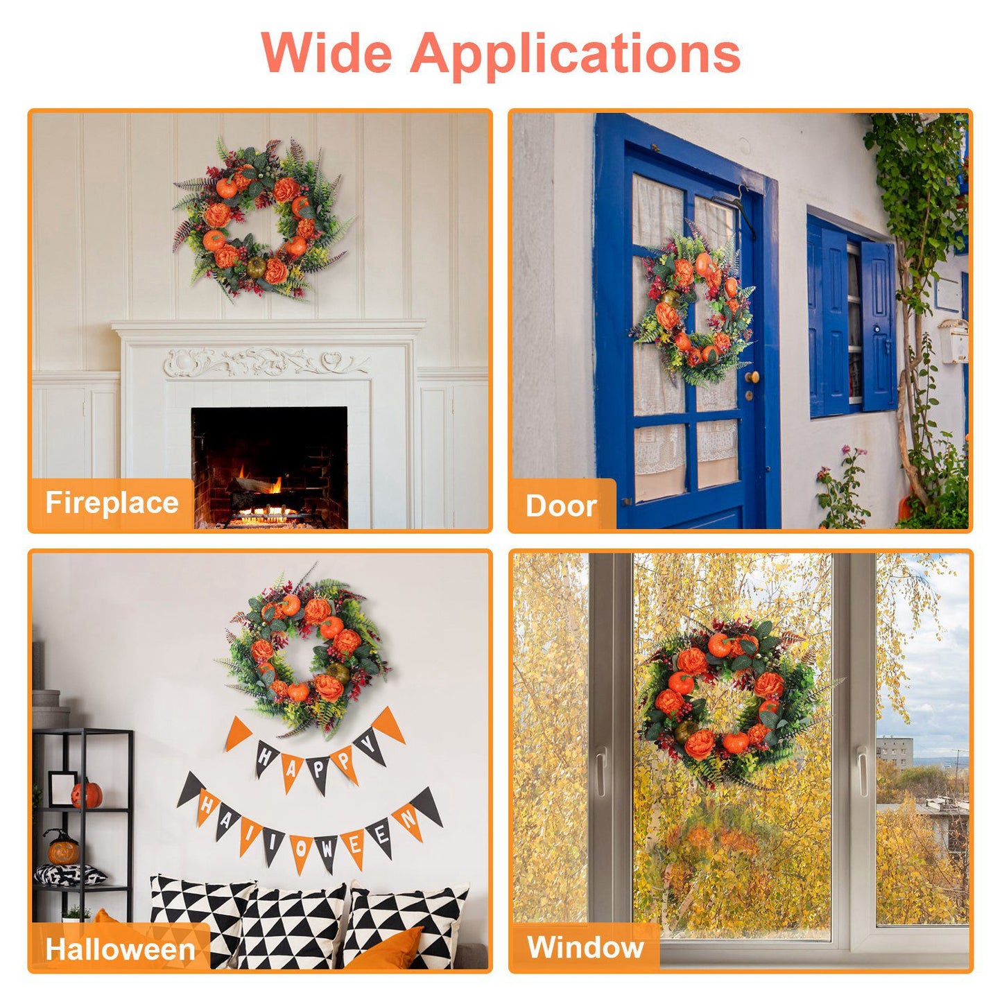 Autumn Wreath with Pumpkin, Leaves & Berries - 17.71 Inch