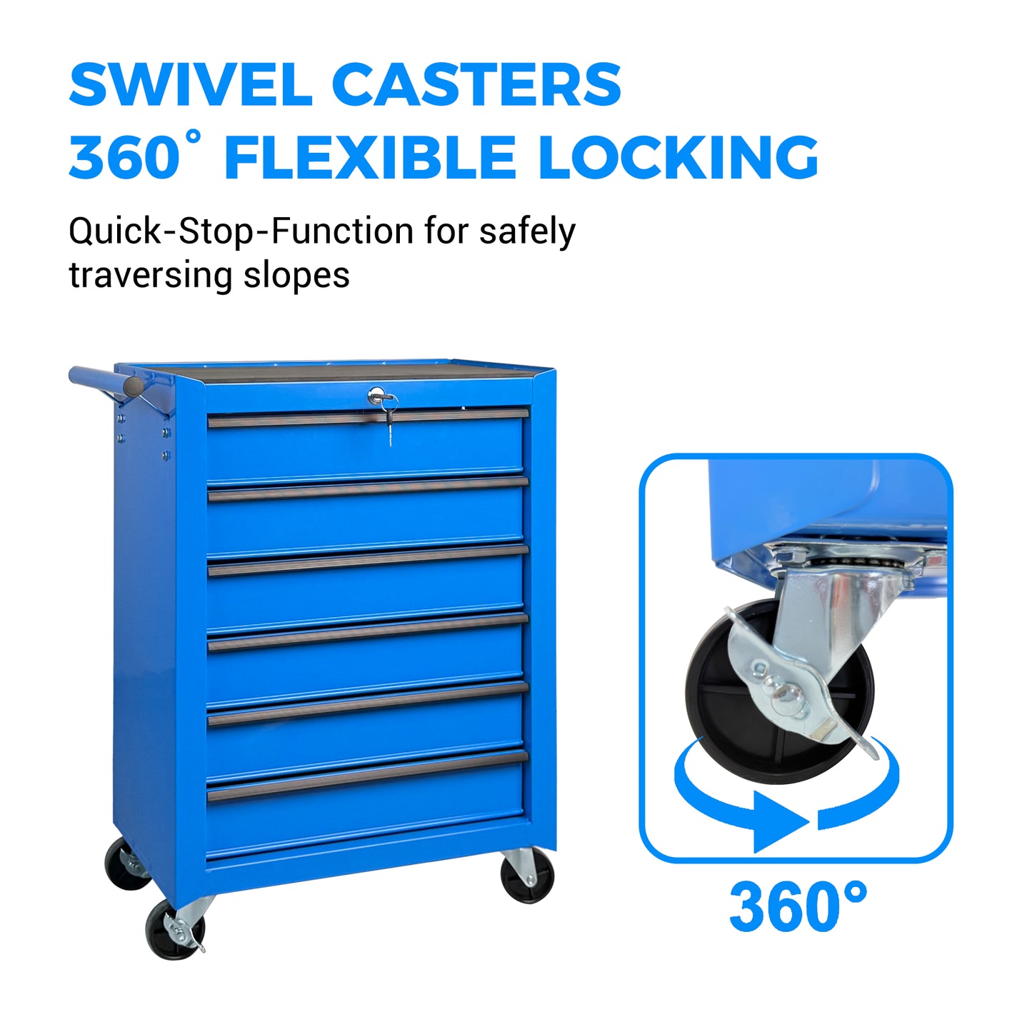 20-Inch Steel Rolling Tool Chest with 6 Drawers and Ball Bearing Slides - Blue