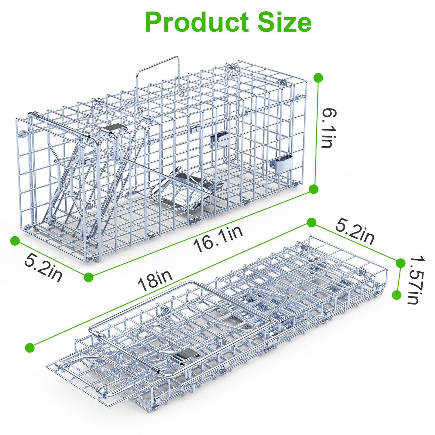 2-Pack Humane Live Rodent Trap Cage with Detachable L-Shaped Rod - Garden & Pest Control