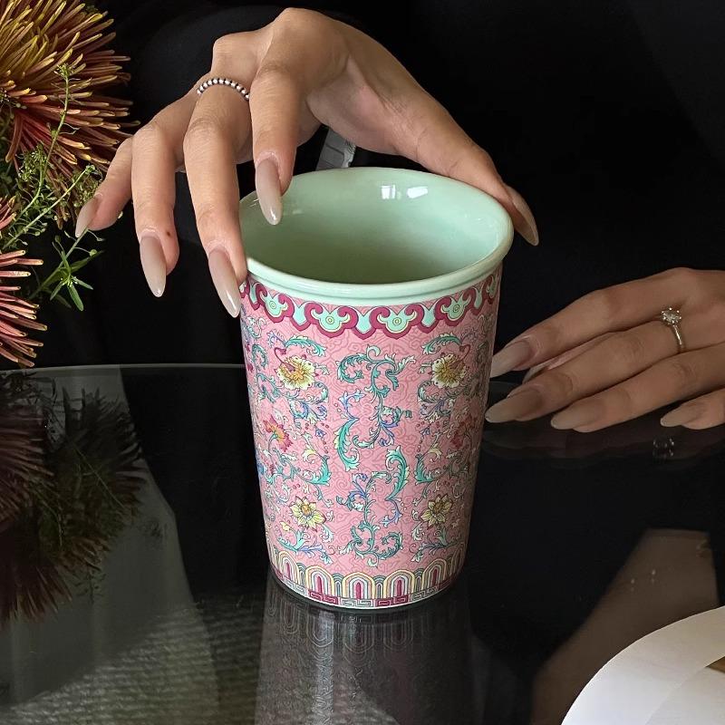 Enamel Glazed Ceramic Mug 370ml Vintage Chinese Style Drinkware