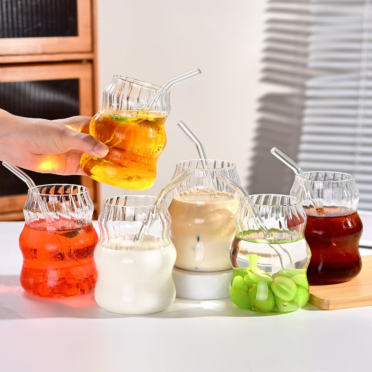 19 Ounce Glass Straw Cups - Set of 6 for Coffee, Juice, Tea