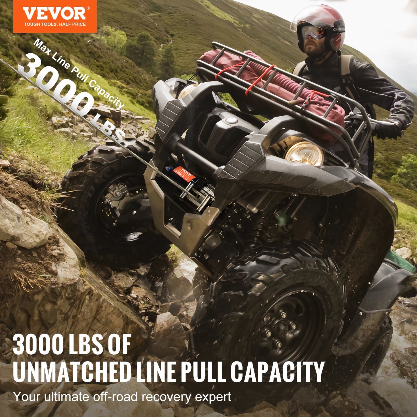 Electric Winch for ATV UTV 3000 lb Steel Cable Waterproof Wired Control