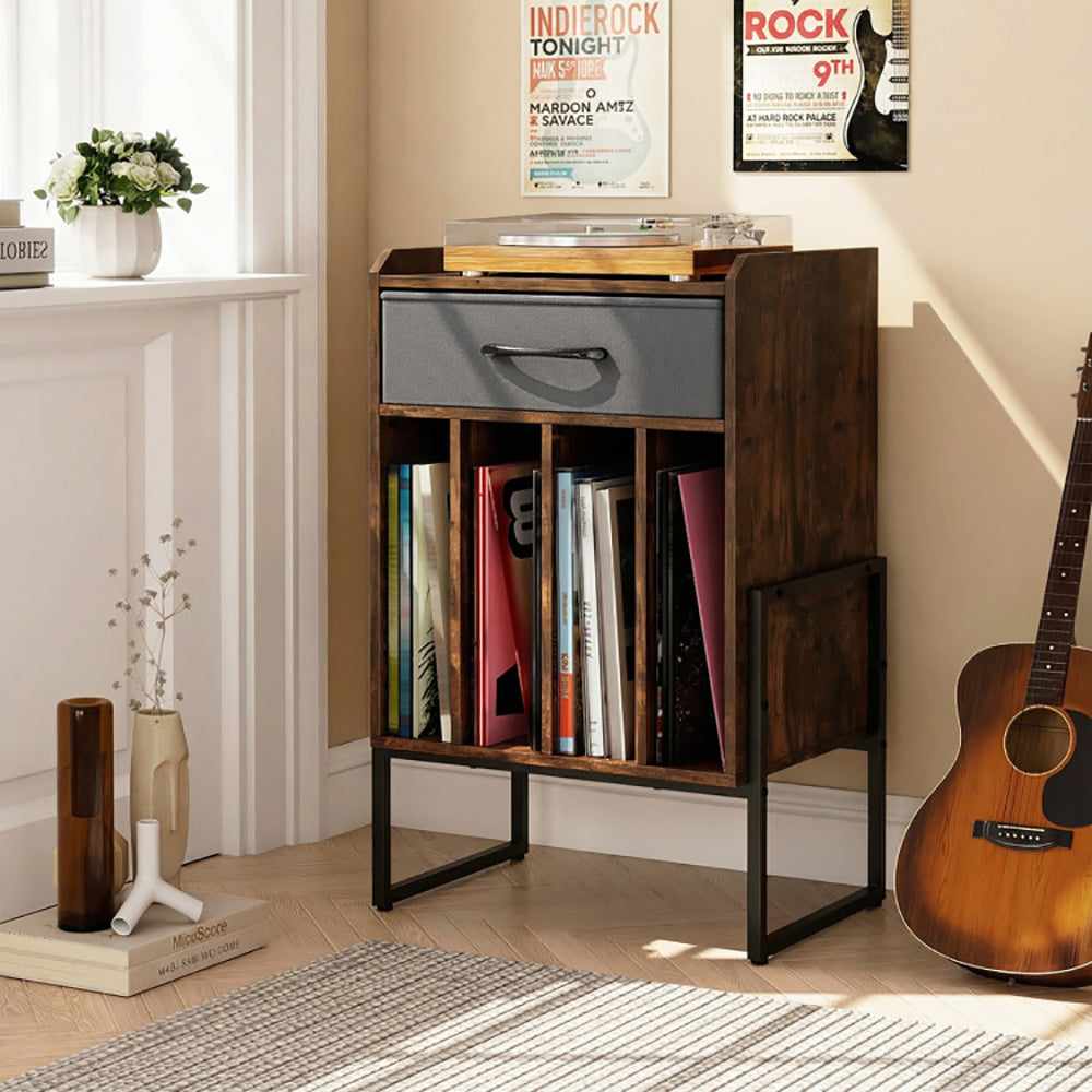 Record Player Stand With Drawer And Holder For Music Room, Living