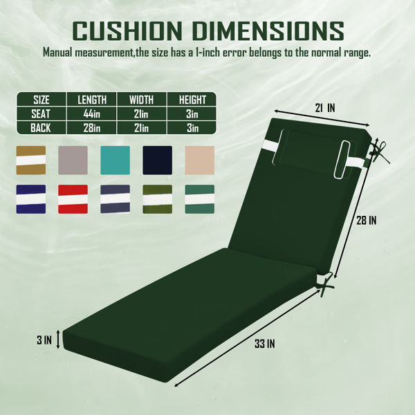Waterproof Outdoor Chaise Lounge Cushion - 72x21x3 in.