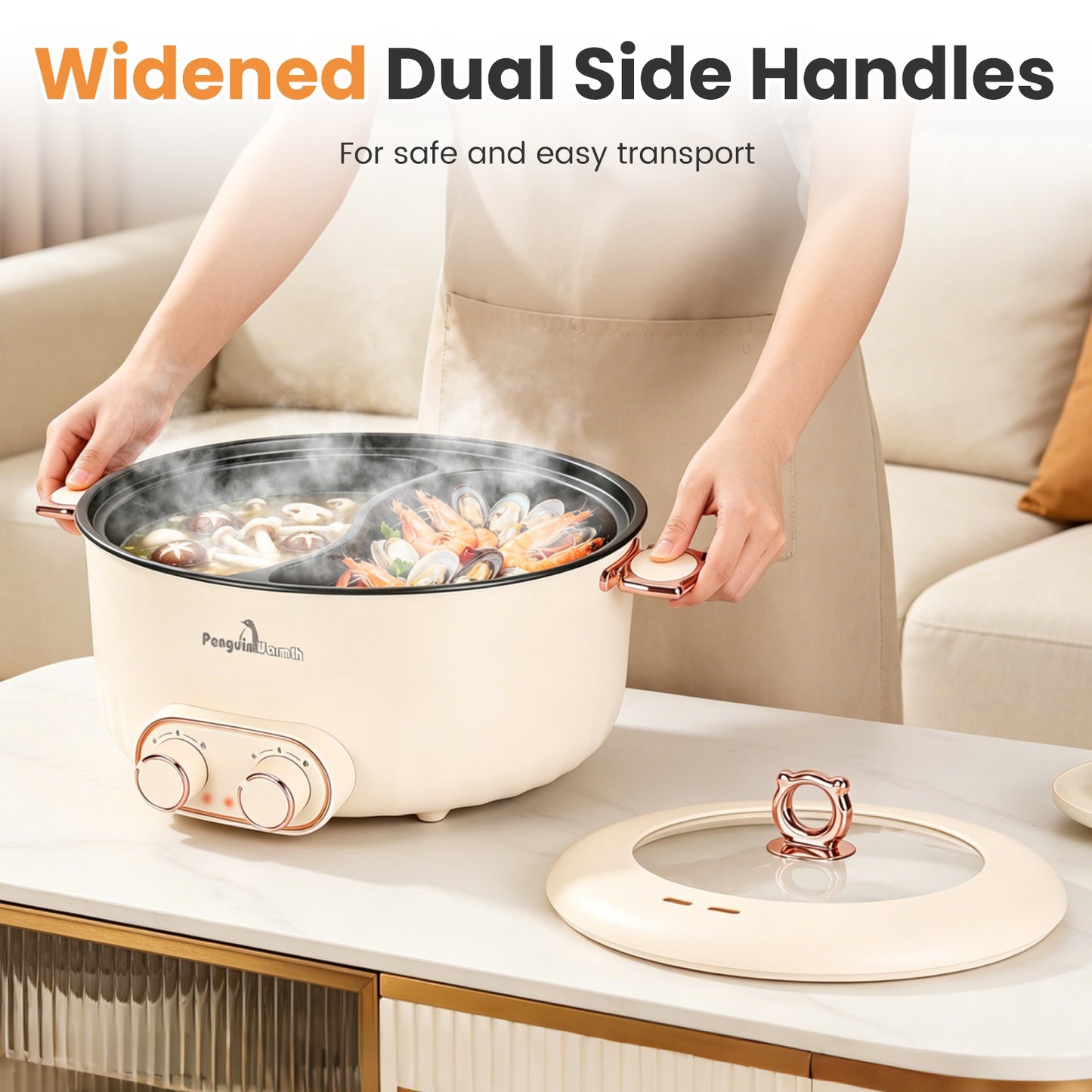6L Electric Hot Pot with Divider & Lid - 2000W Stainless Steel