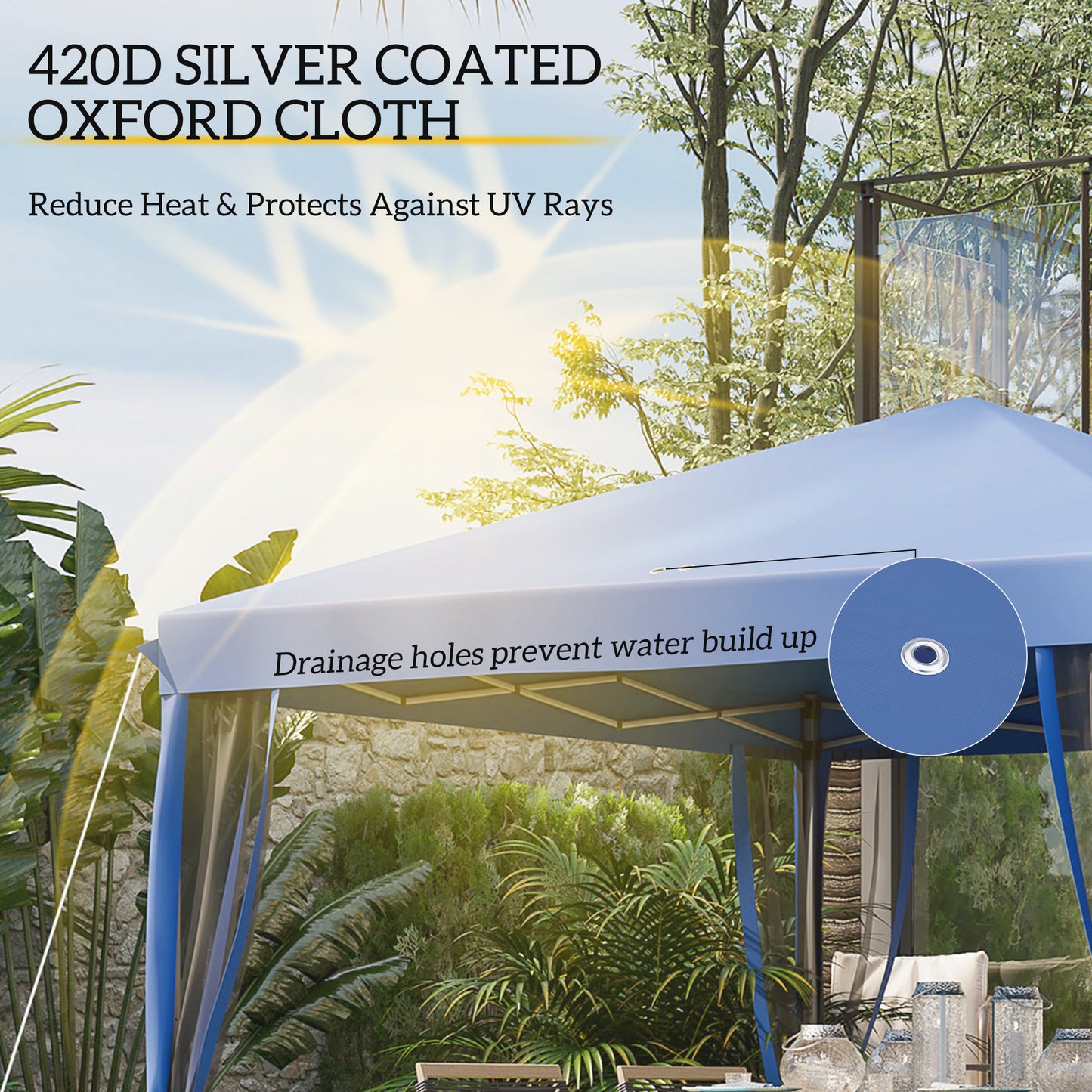 10x10 Pop Up Canopy Tent with Netting - Adjustable Height, Blue