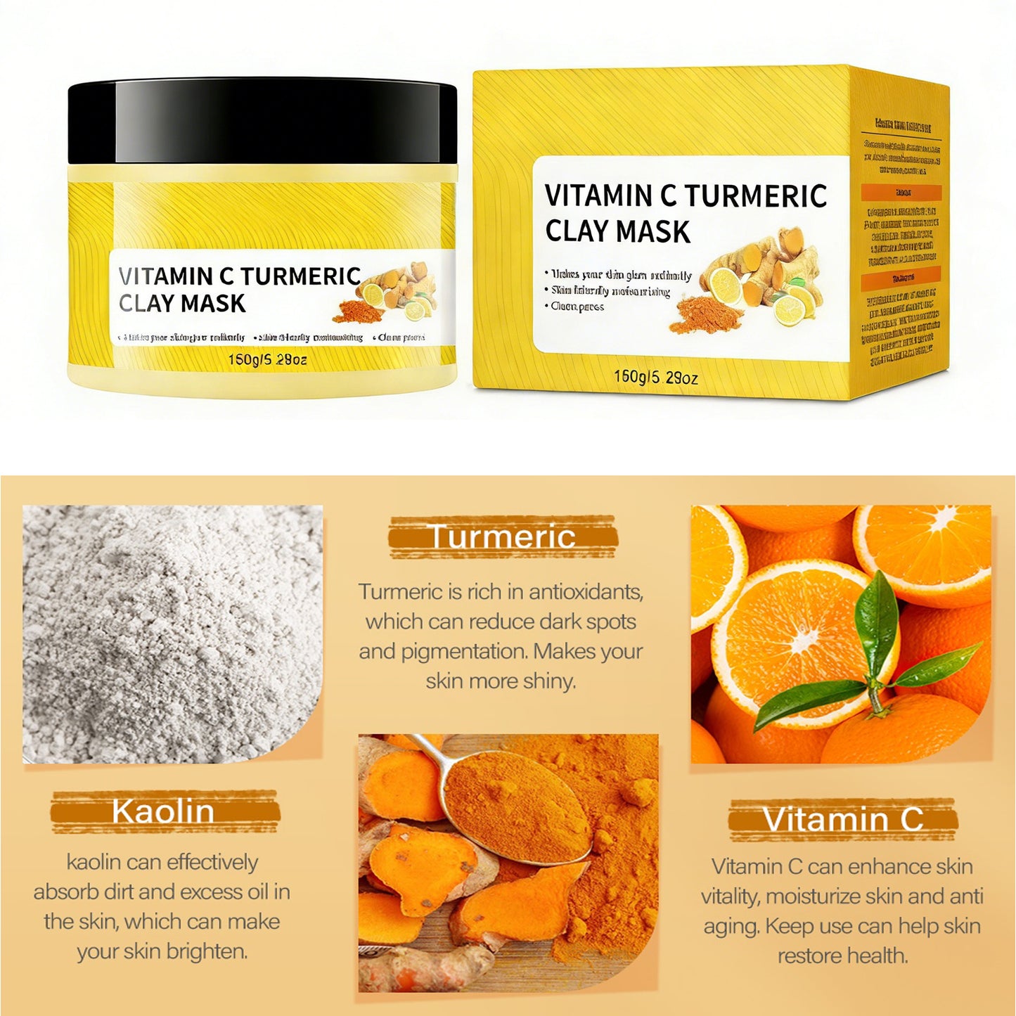 Turmeric Vitamin C Clay Mask - Deep Cleansing Face Mask for Pore Refining