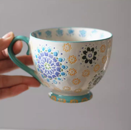 Large Capacity Ceramic Breakfast Mug for Milk and Oatmeal - Vintage Style, 400-450ml