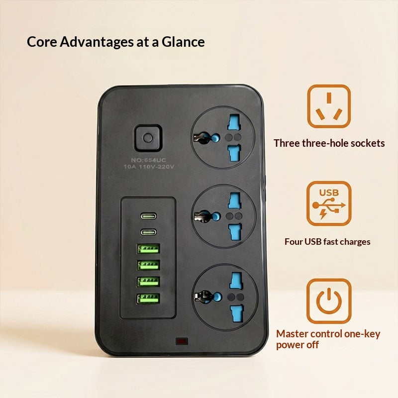 Universal Power Strip with Multiple Socket Types and Length Variants