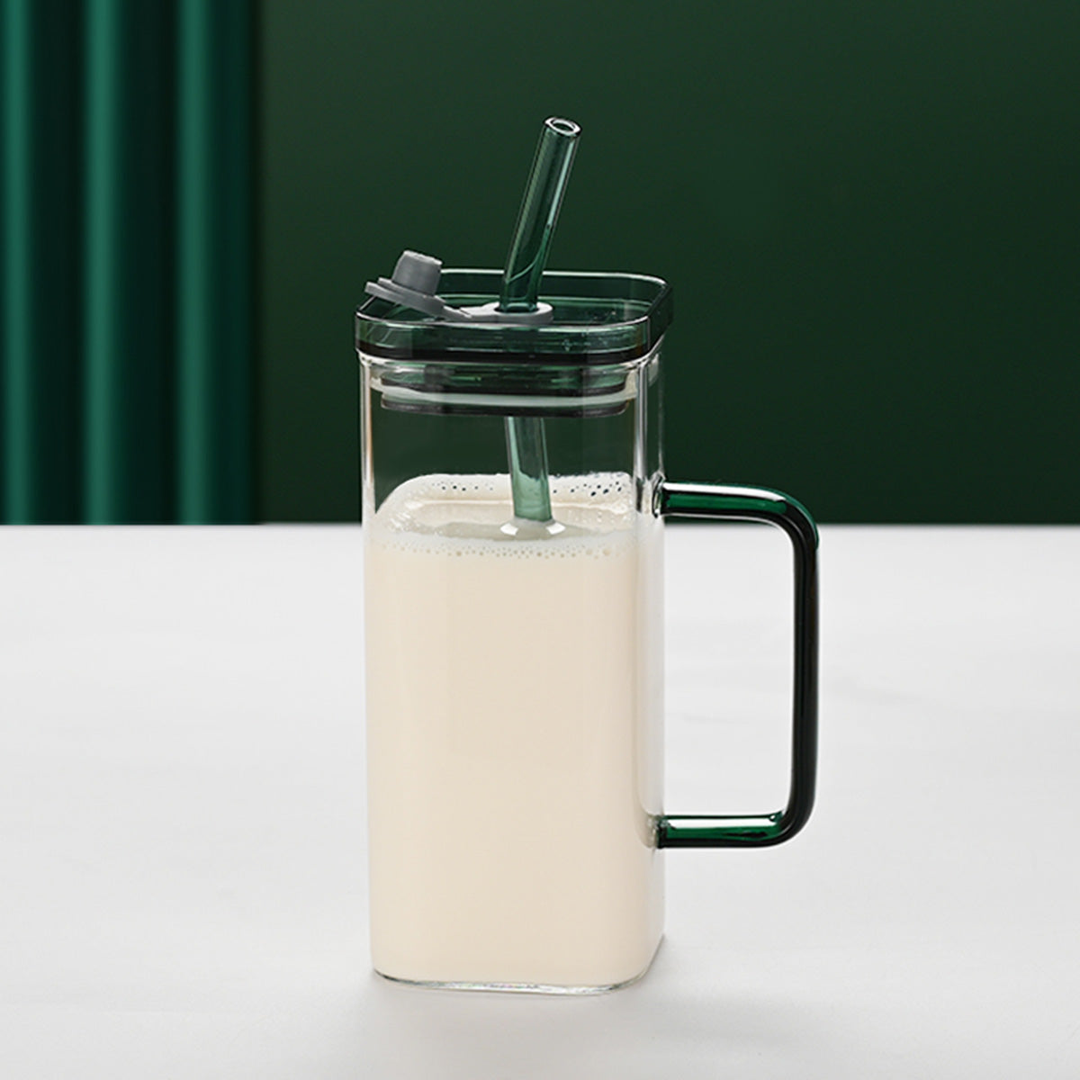 Blue Square Glass Straw Cup - High Borosilicate Drinkware