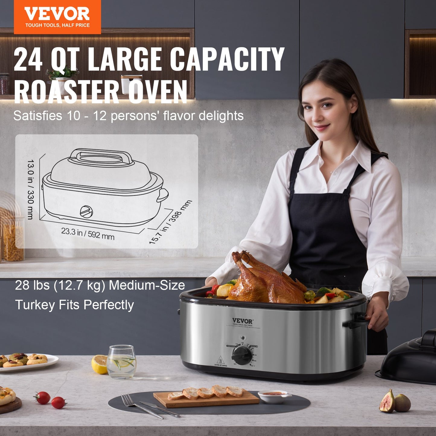Electric Roaster Oven 24 Qt with Self-Basting Lid & Adjustable Temp, Fits 28 lb Turkey