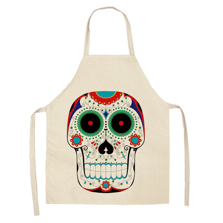 Cotton and Linen Skull Apron - Modern Kitchen Cooking Tool, 68x55cm