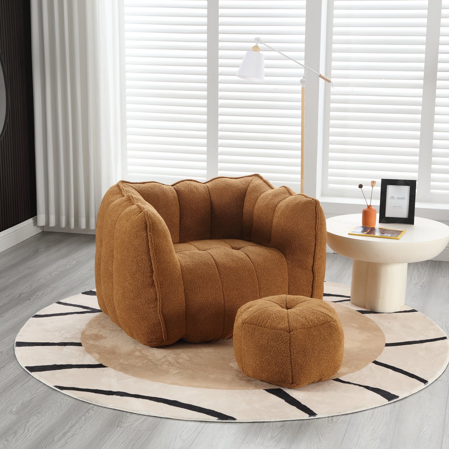 Soft Chenille Bean Bag Chair with Foam Filler - Khaki & Yellow