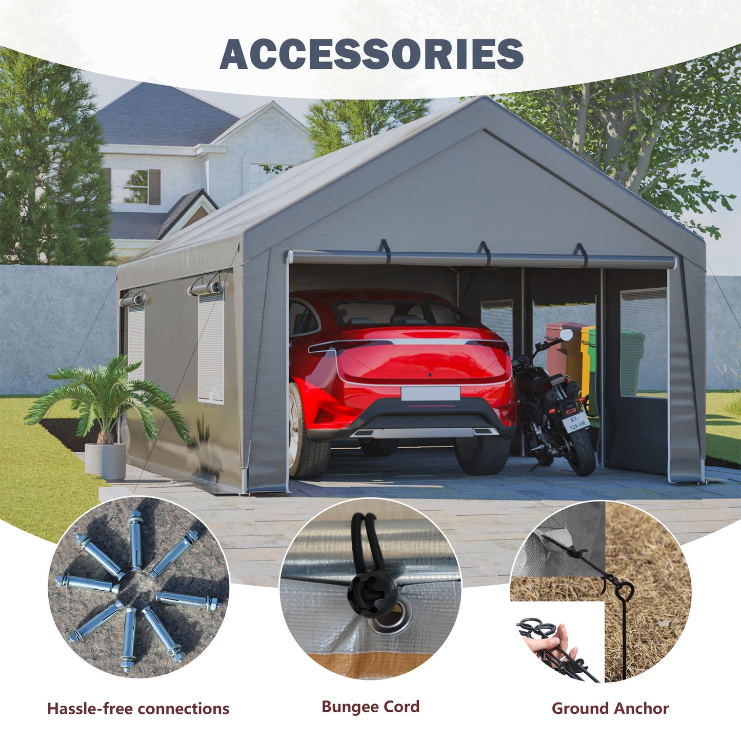 13'x20' Waterproof Canopy Tent with Roll-Up Doors - Silver