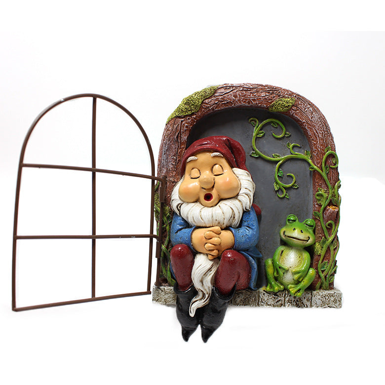 Sleeping Dwarf Door and Window Tree Pendant Resin Craft - Garden Decor