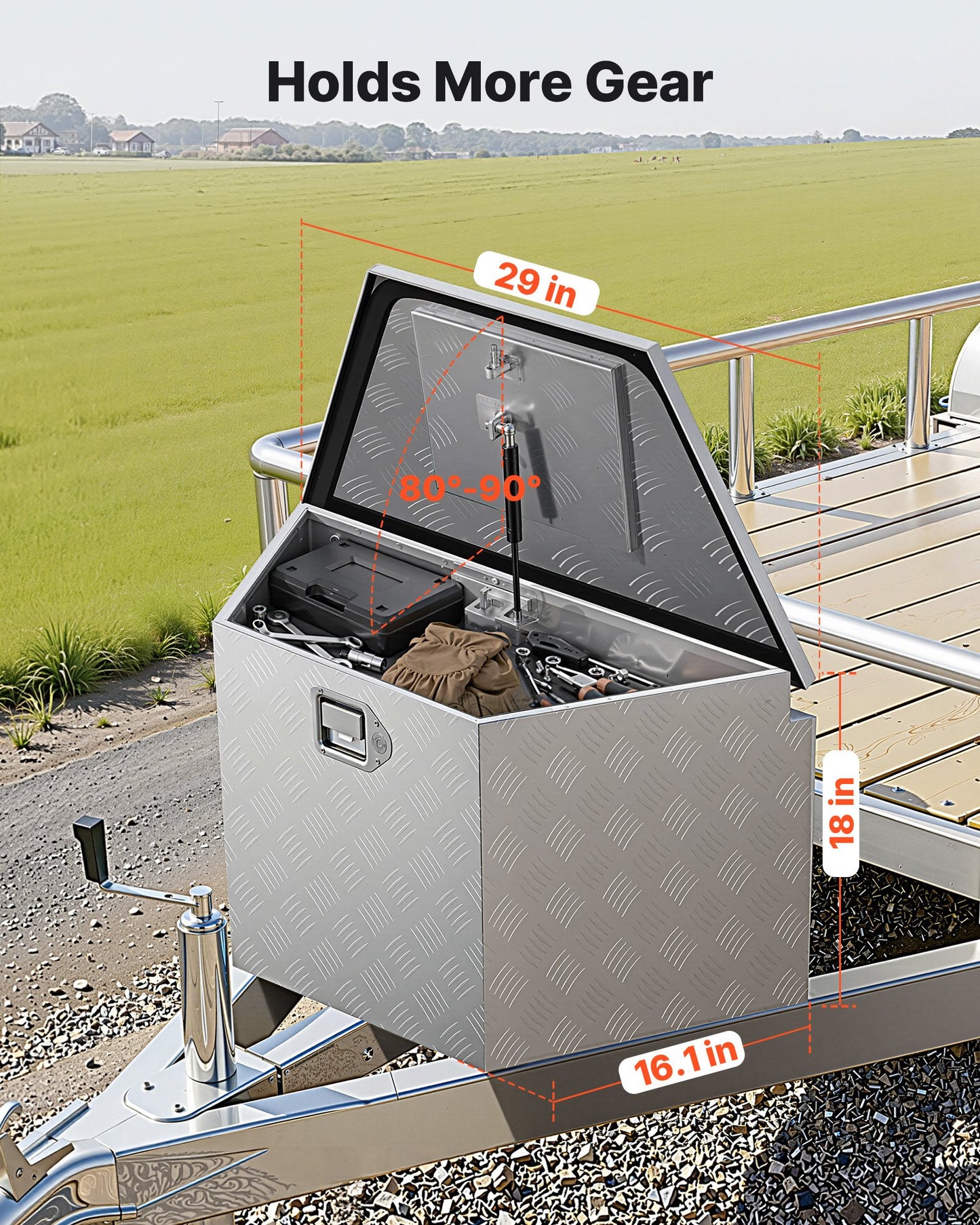 Heavy Duty Aluminum Trailer Tongue Box with Lock, 29 x 16.1 x 18 Inches, Weather-Resistant Storage Organizer