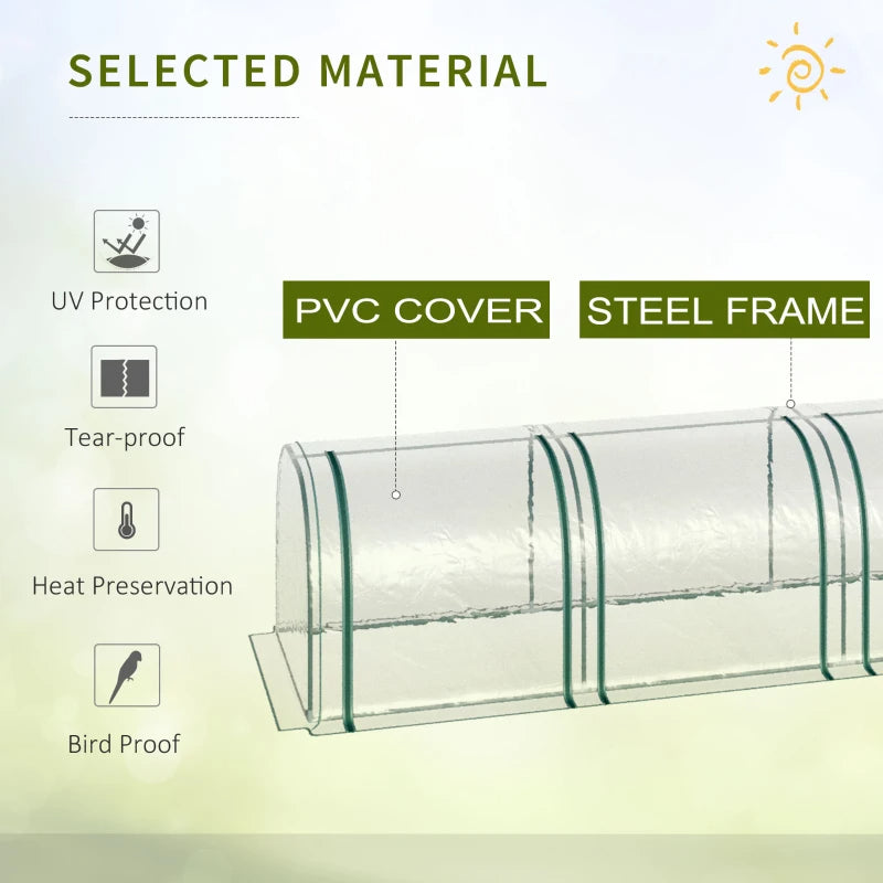 Portable Greenhouse Tunnel with 4 Zippered Doors, UV-Resistant PVC Cover - 13 ft