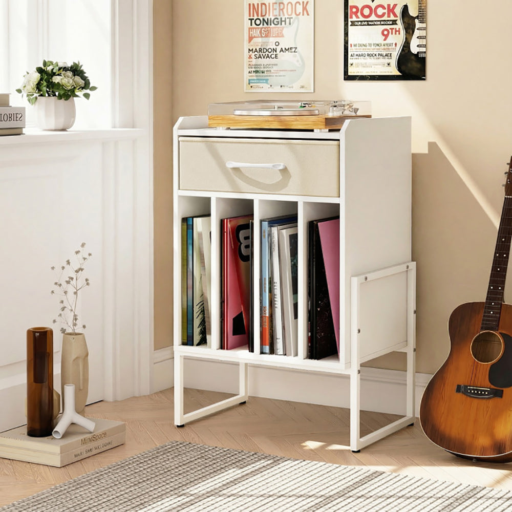 Record Player Stand With Drawer And Holder For Music Room, Living