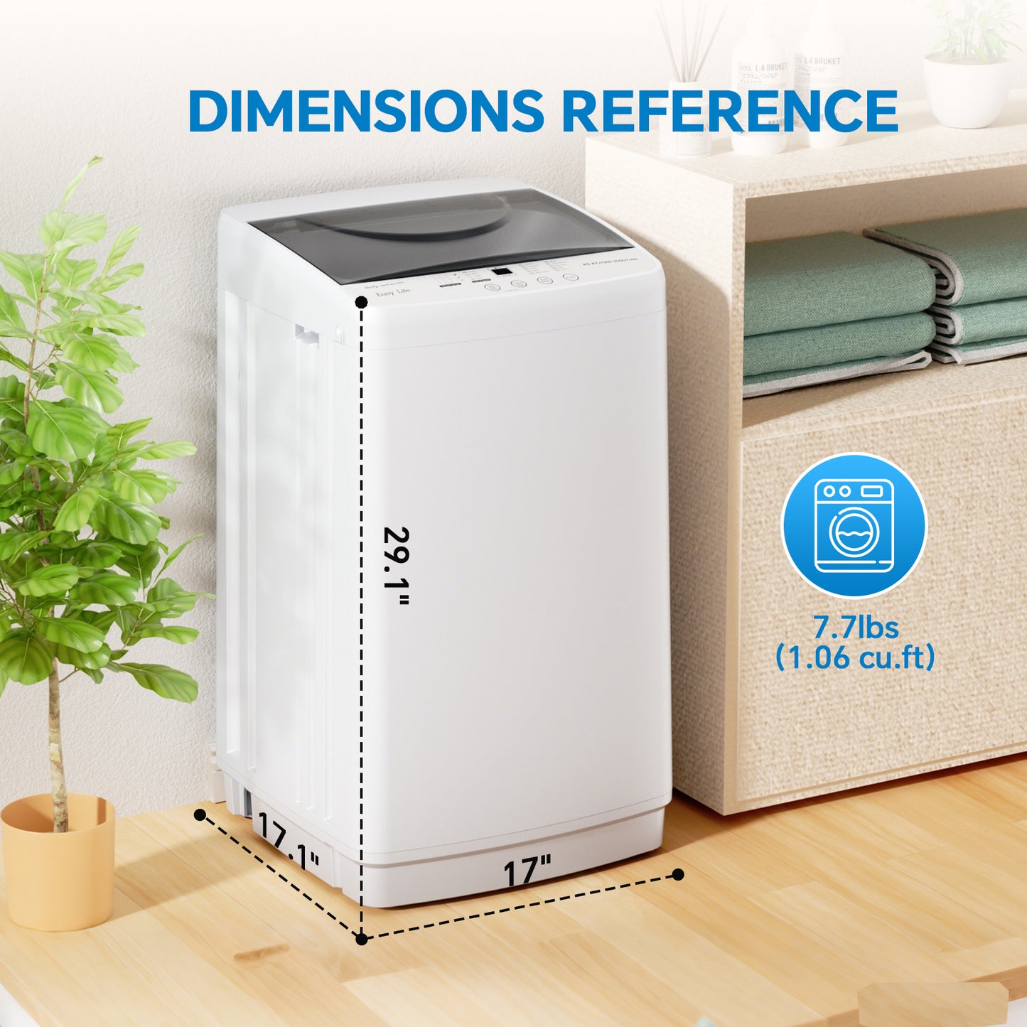 Portable Fully Automatic Washing Machine 7.7L Stainless Steel Tub Compact