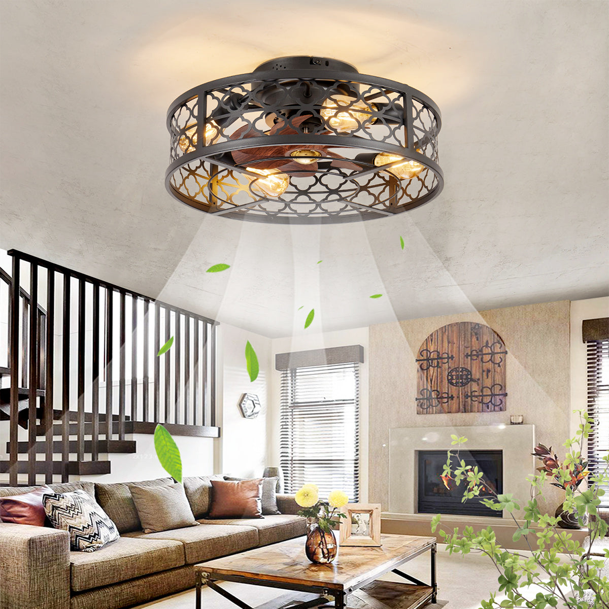 20" Flower Style Bladeless Ceiling Fan with Remote Control - Matte Black