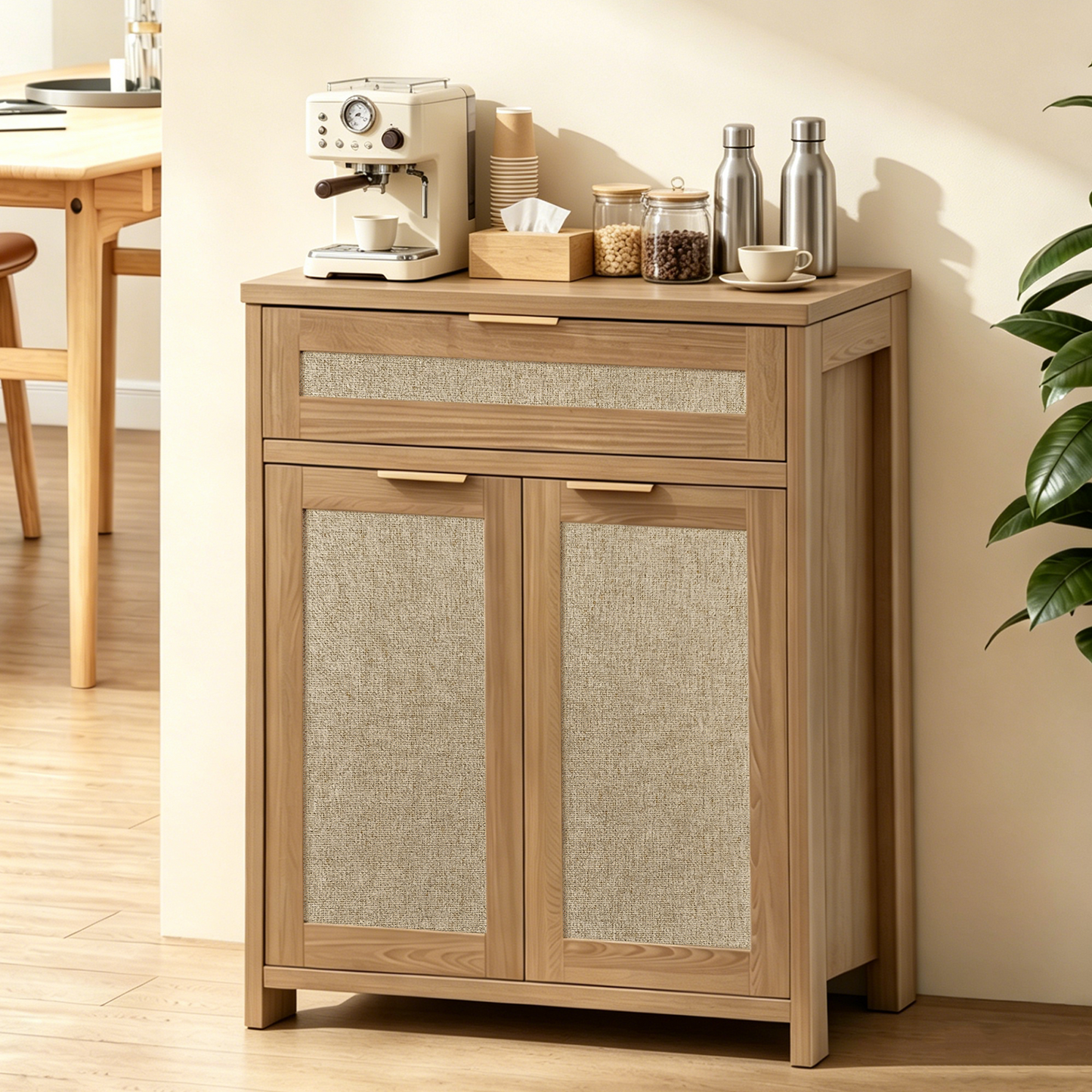 Rattan Sideboard Buffet Cabinet, Farmhouse Storage Cabinet With