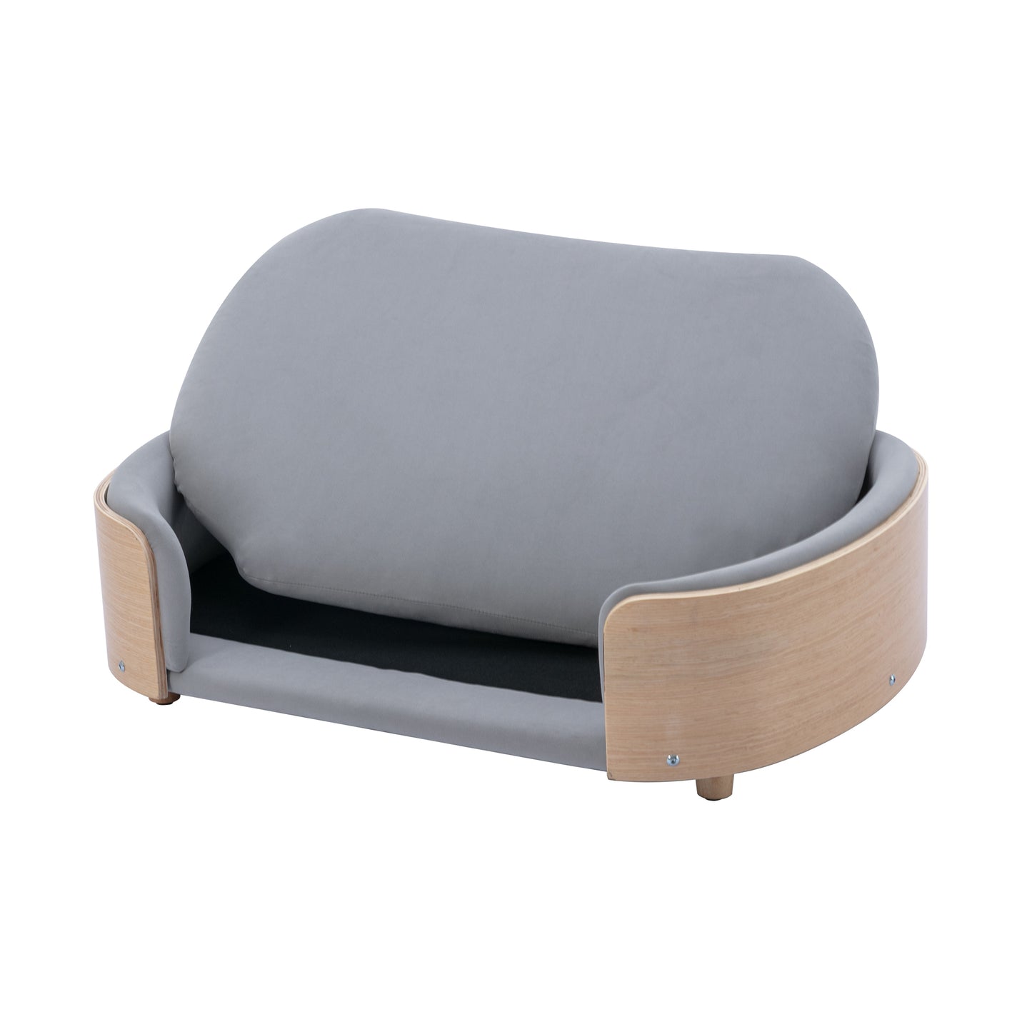 Large Scandinavian Style Elevated Dog Bed with Velvet Cushion and Solid Wood Legs