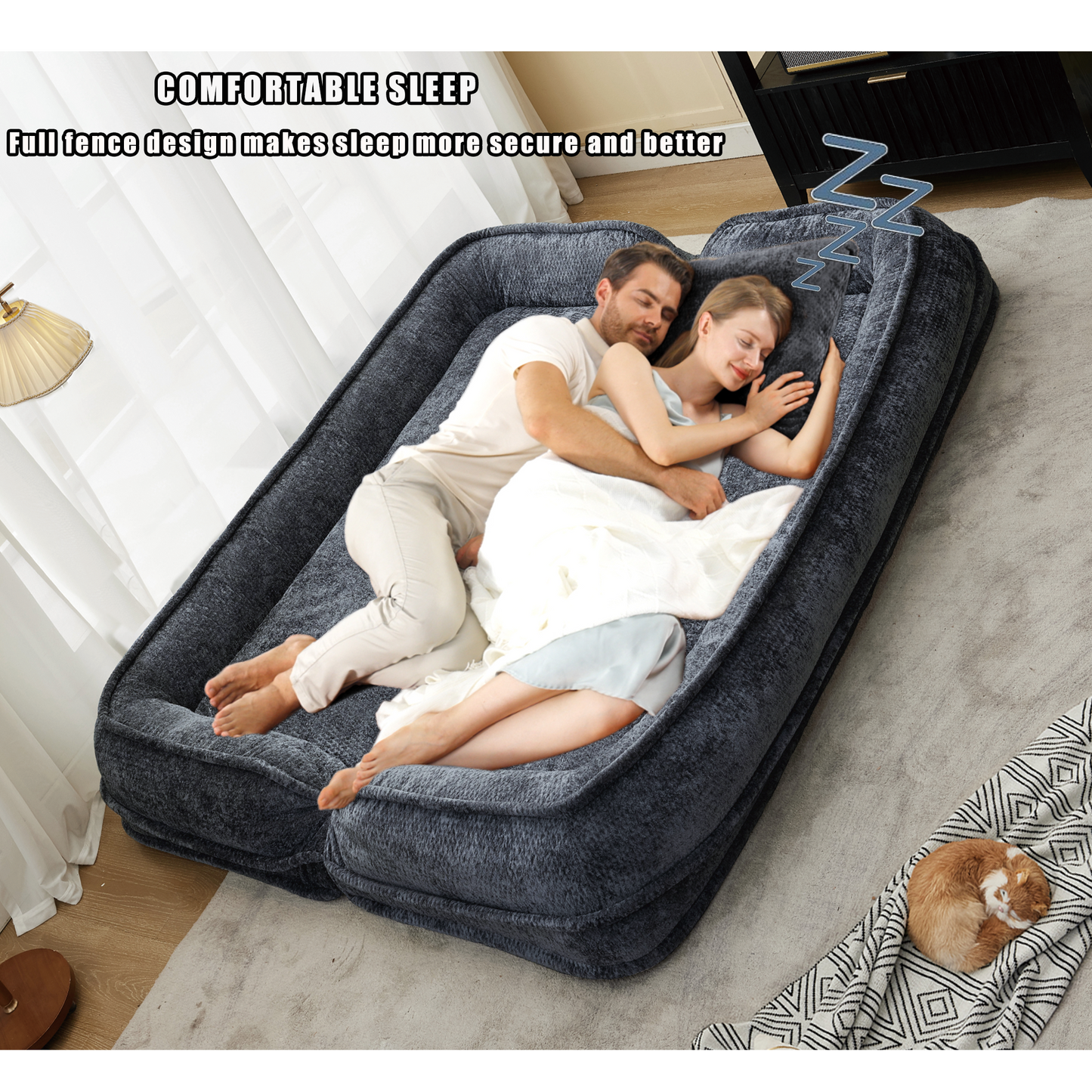 Double Lazy Sofa Dog Bed - Extra Large Loveseat in Dark Gray